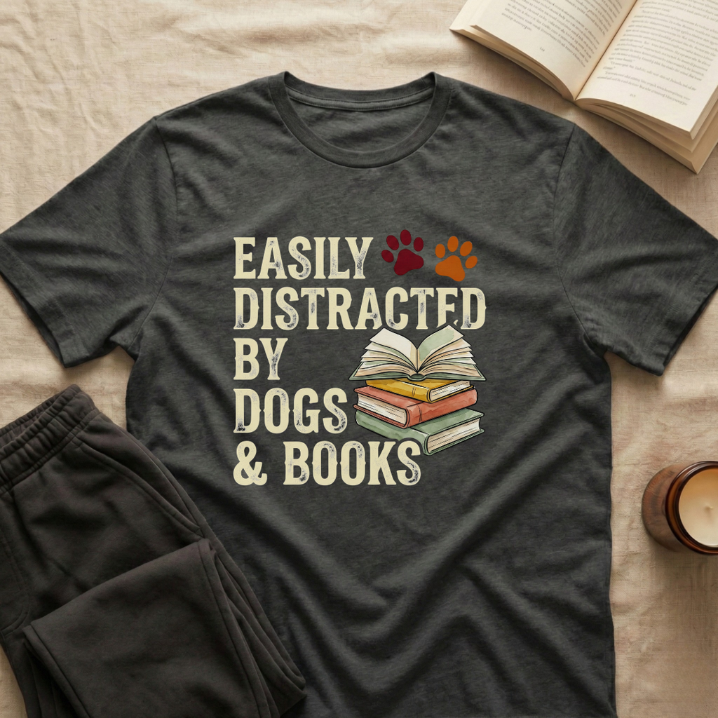 Easily Disctracted By Dogs And Books T-Shirt