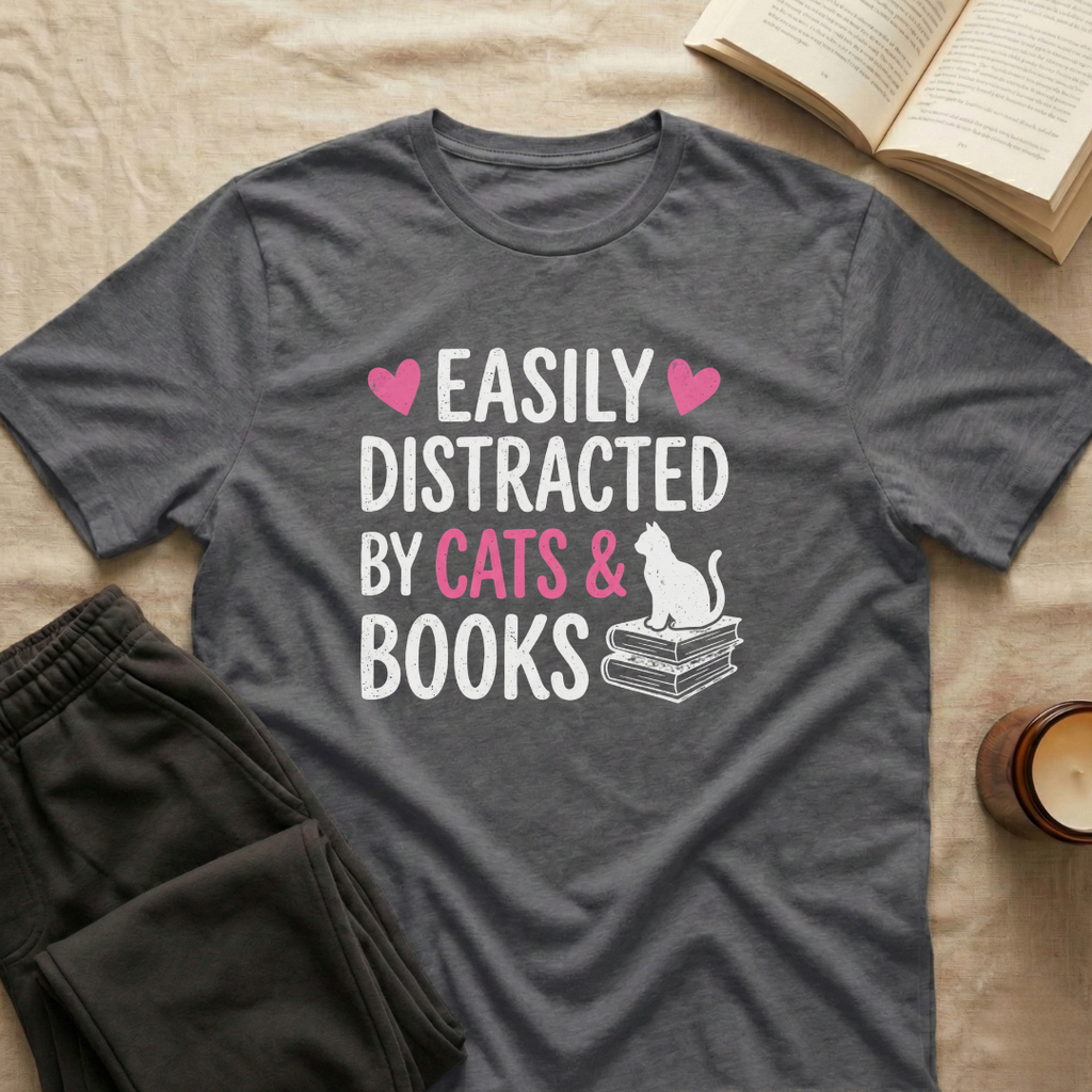 Easily Distracted By Cats And Books T-Shirt