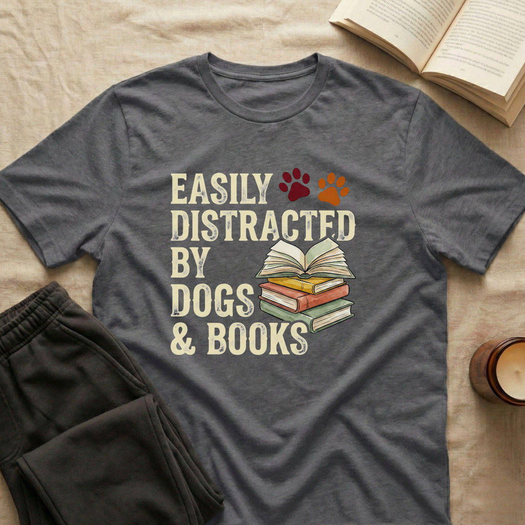 Easily Disctracted By Dogs And Books T-Shirt