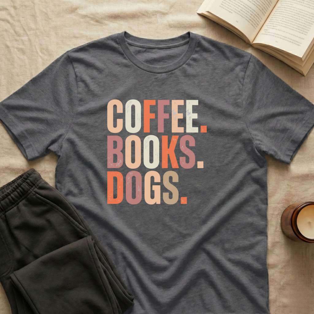 Coffee Books Dogs T-Shirt