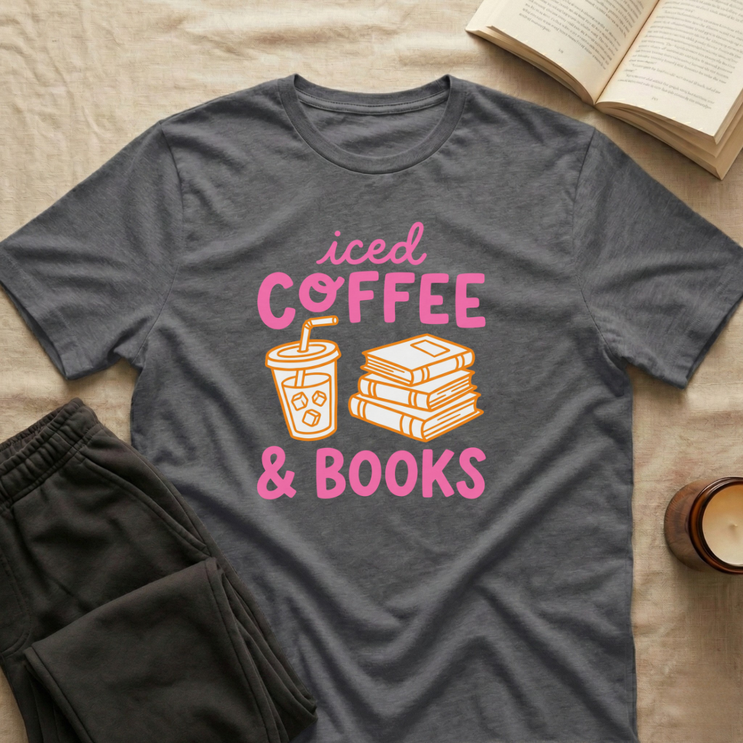 Iced Coffee & Books T-Shirt in Charcoal