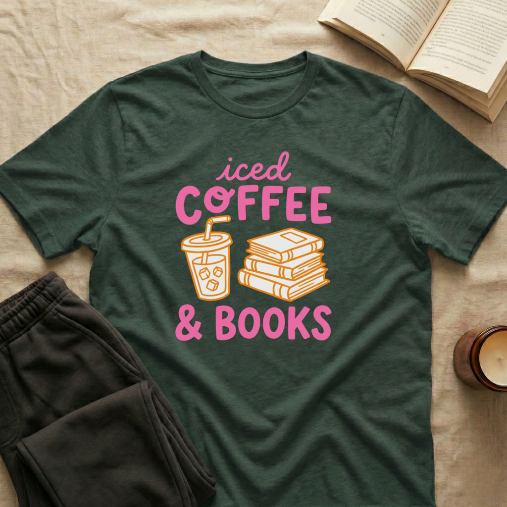 Iced Coffee & Books T-Shirt in Forest Green
