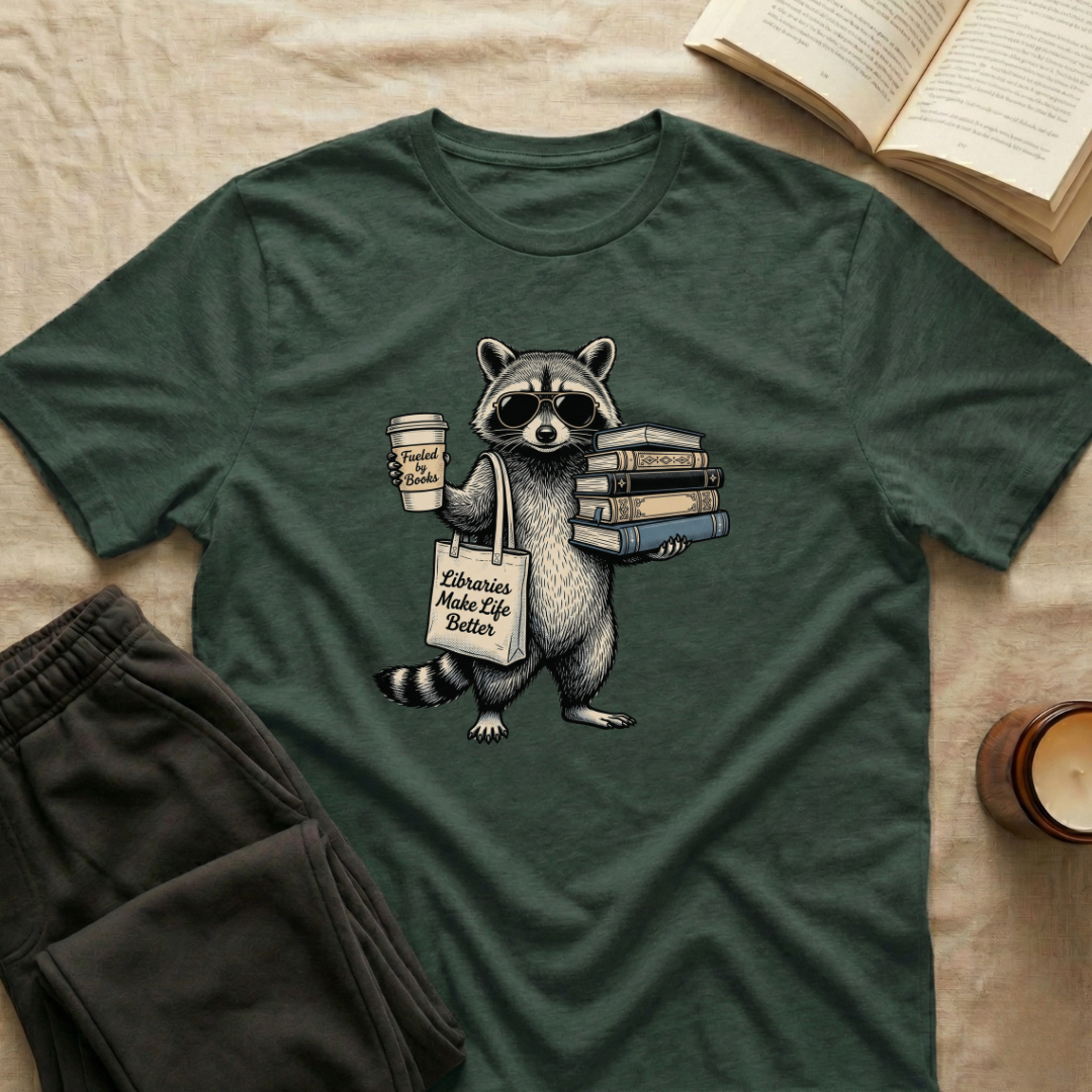 Vintage Raccoon Reading T-Shirt
