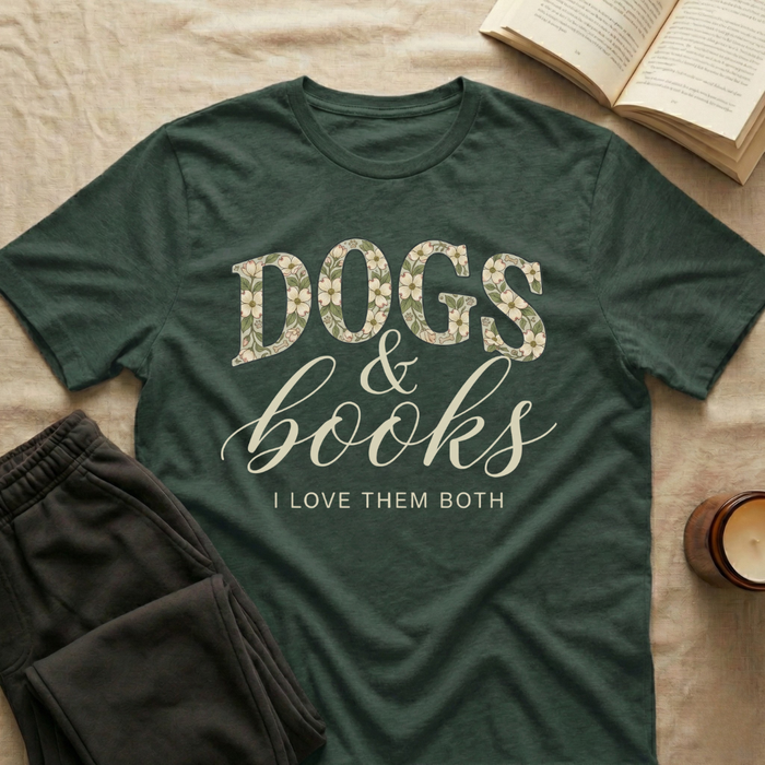 Dogs And Books T-Shirt in Forest Green