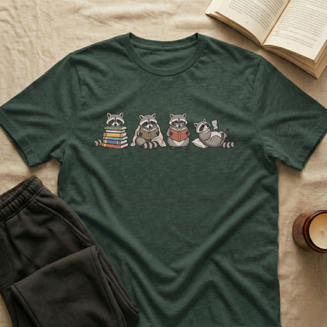 Cute Raccoons Reading T-Shirt