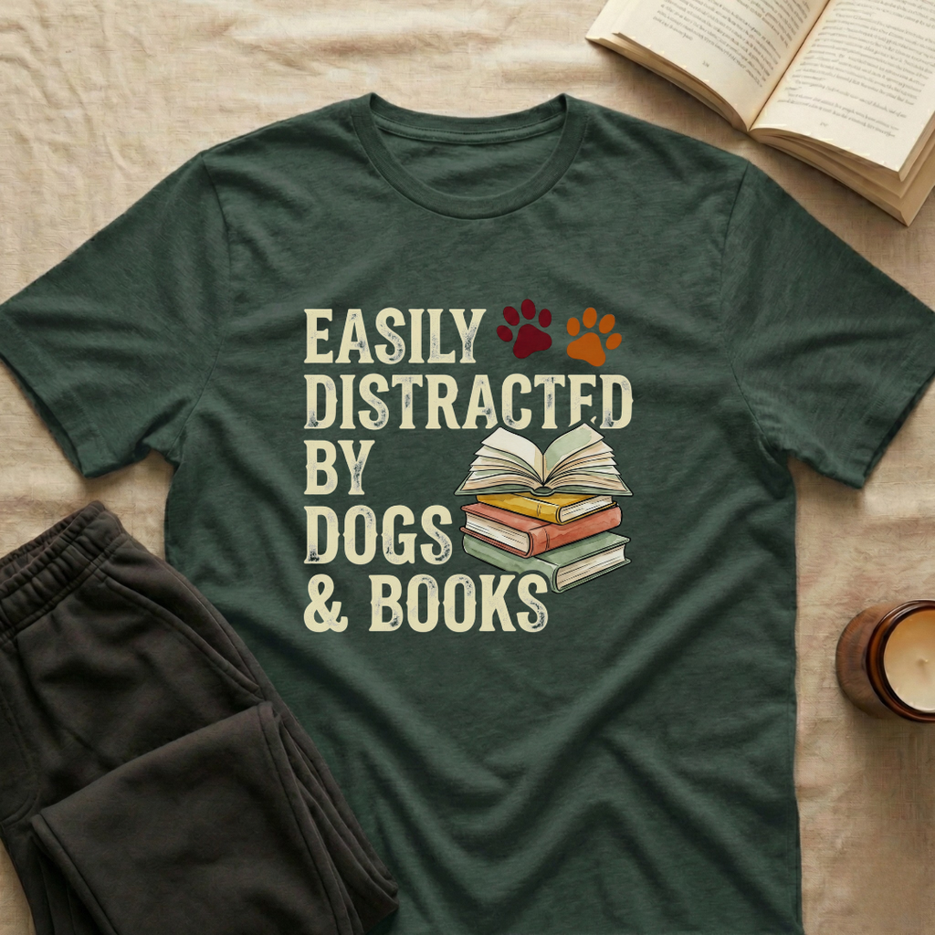 Easily Disctracted By Dogs And Books T-Shirt