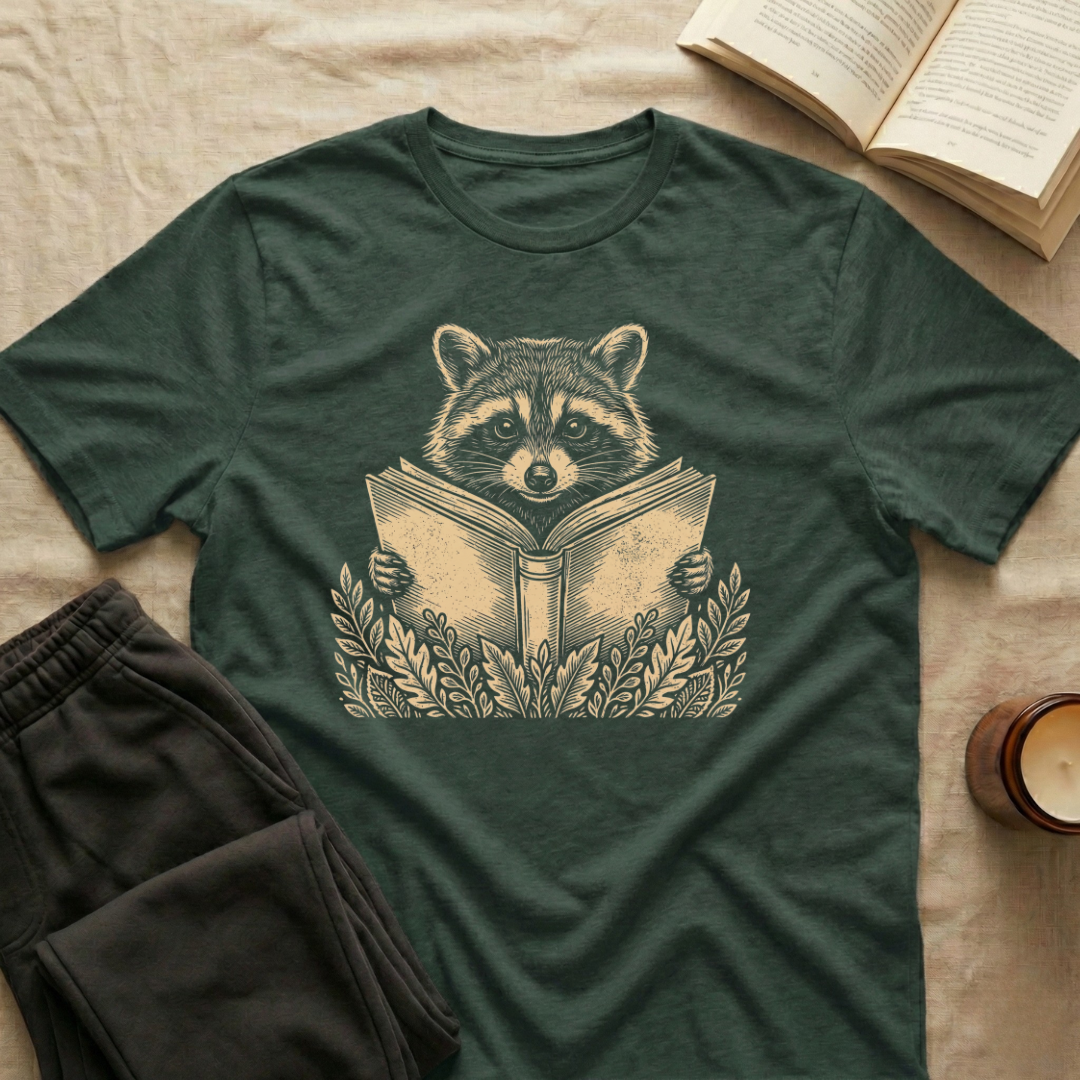 Retro Raccoon Reading T-Shirt