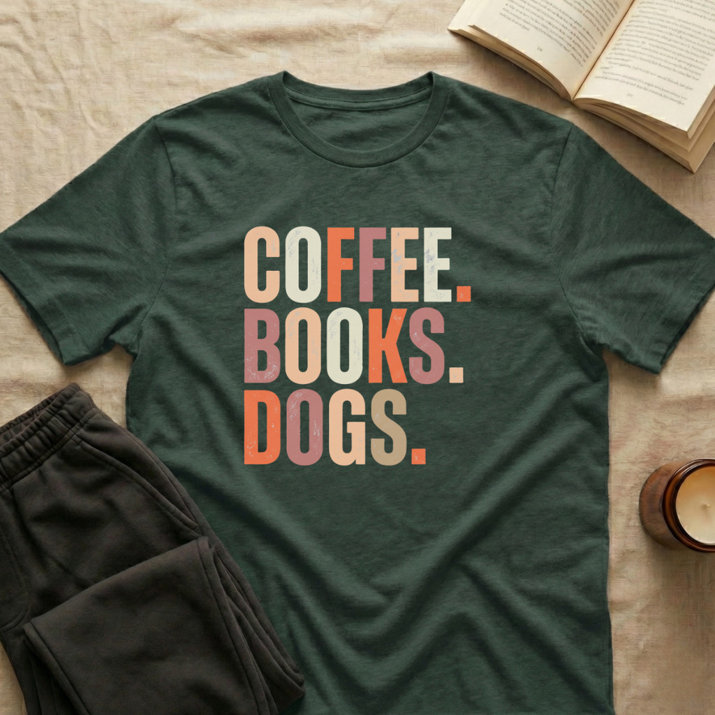 Coffee Books Dogs T-Shirt