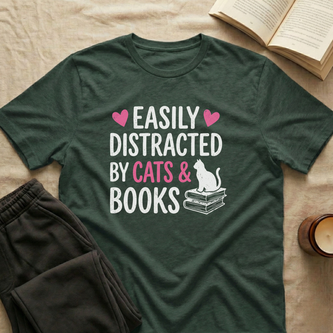 Easily Distracted By Cats And Books T-Shirt