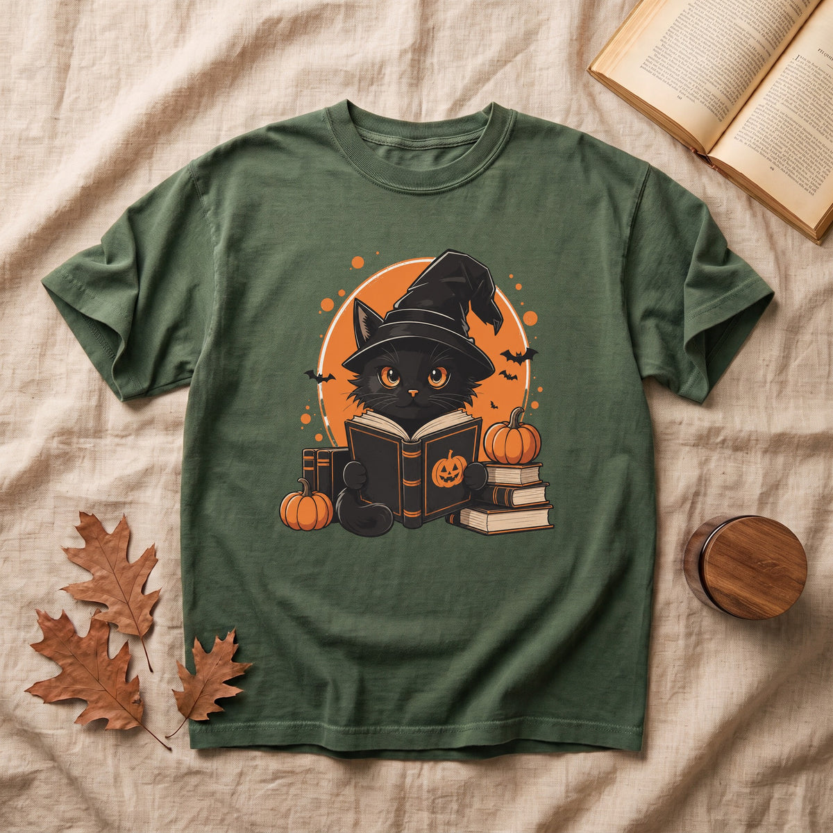 Cute  Black Cat Reading Halloween T-shirt