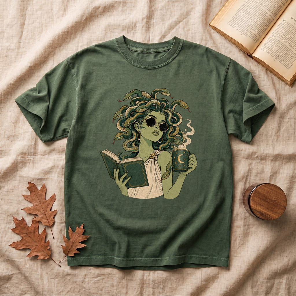 Medusa Reading Halloween T-shirt - Moss