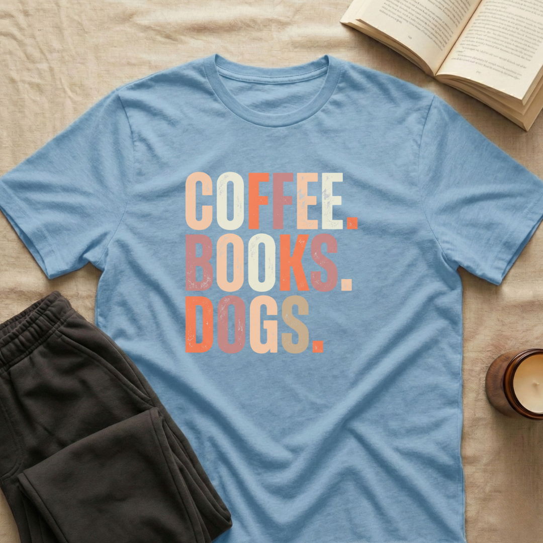 Coffee Books Dogs T-Shirt