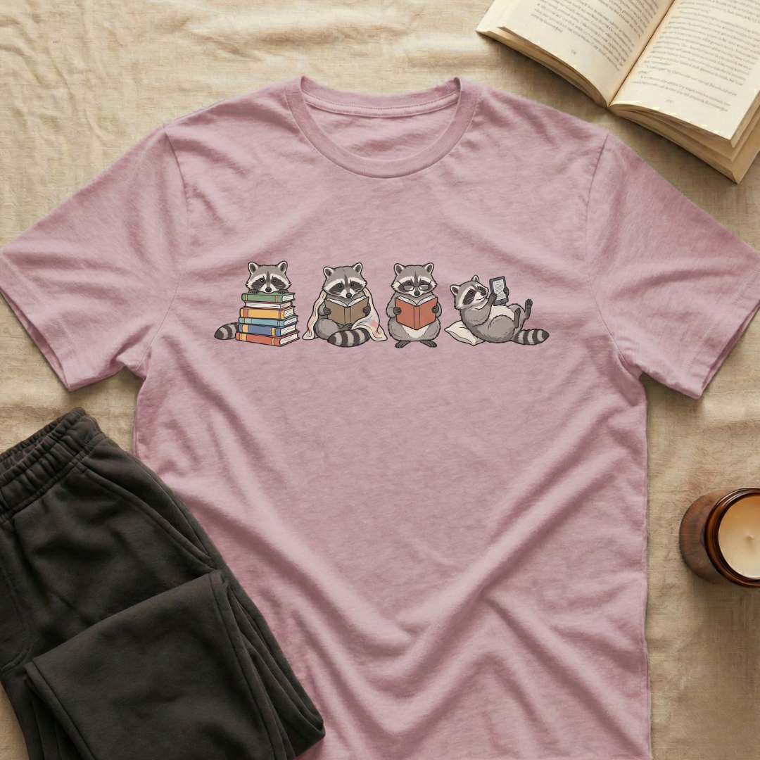 Cute Raccoons Reading T-Shirt