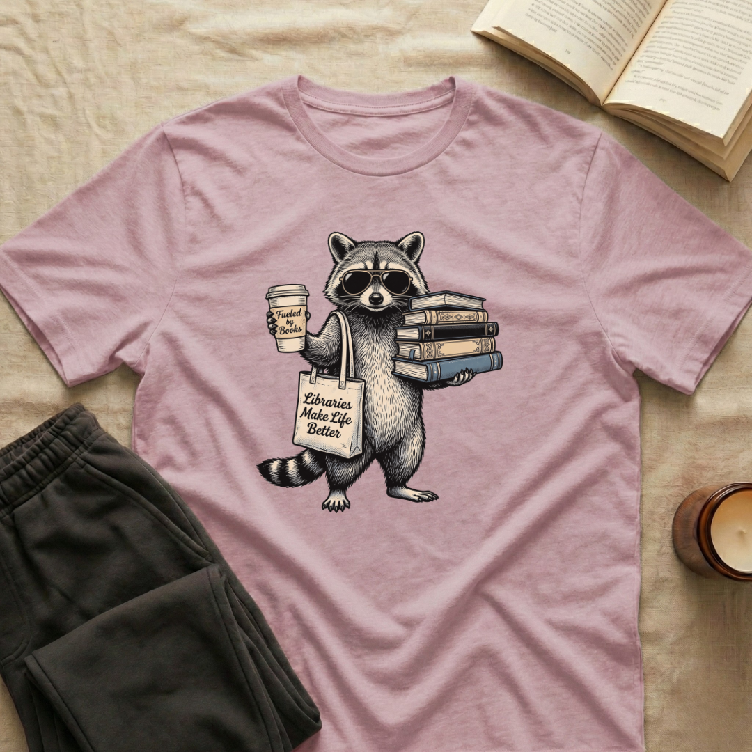 Vintage Raccoon Reading T-Shirt