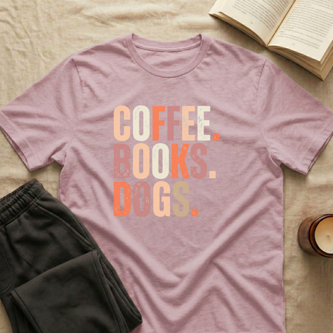 Coffee Books Dogs T-Shirt