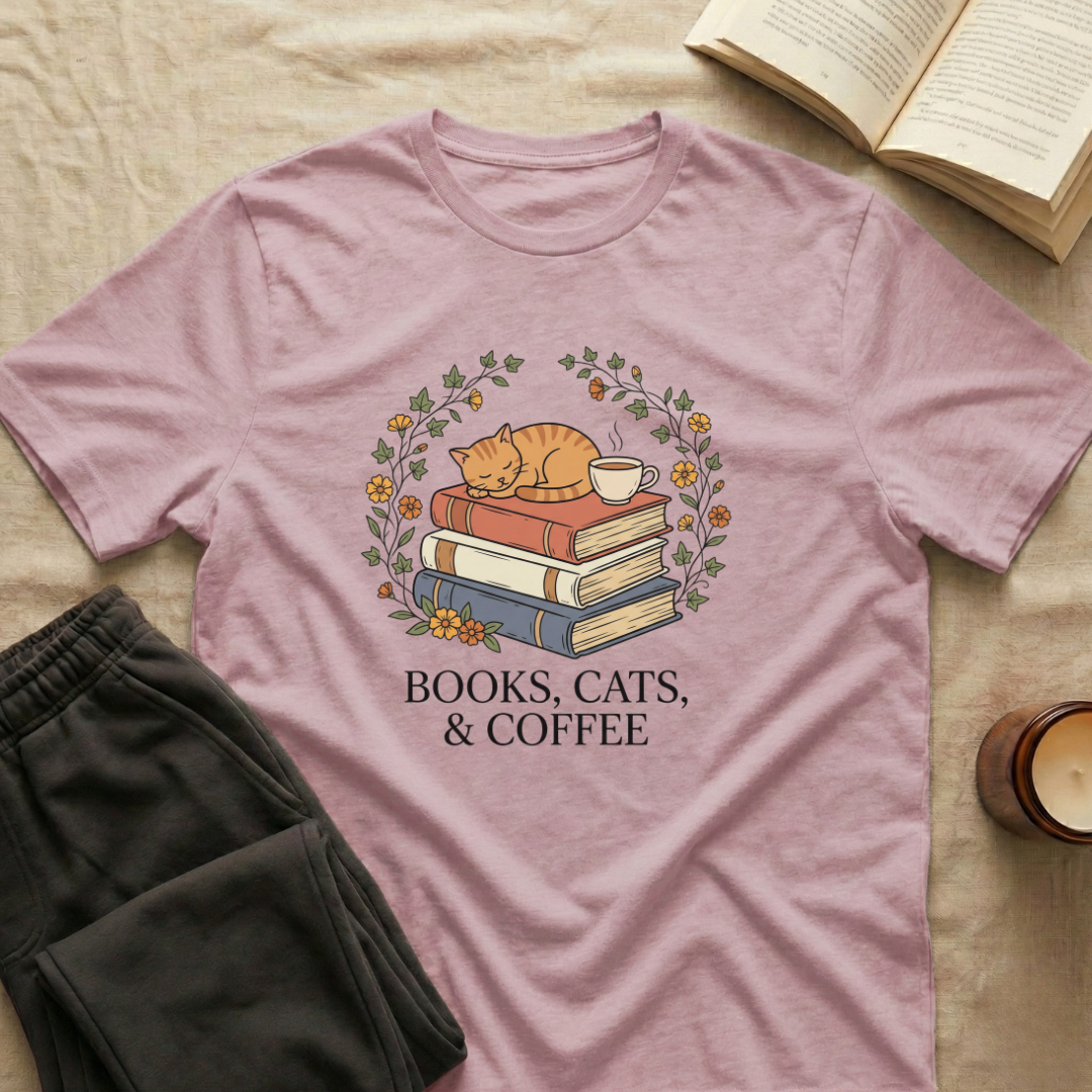 Books, Cats & Coffee T-Shirt