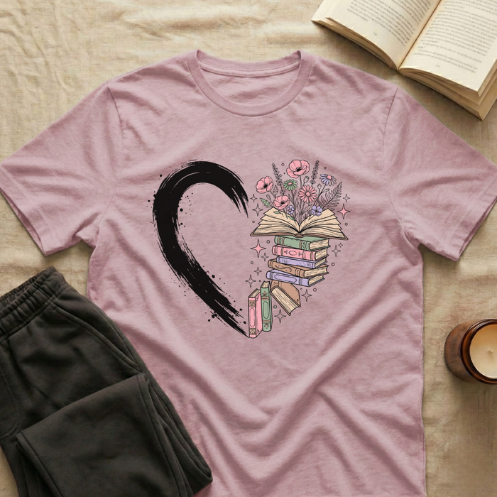 Half Heart Books T-Shirt in Light Pink