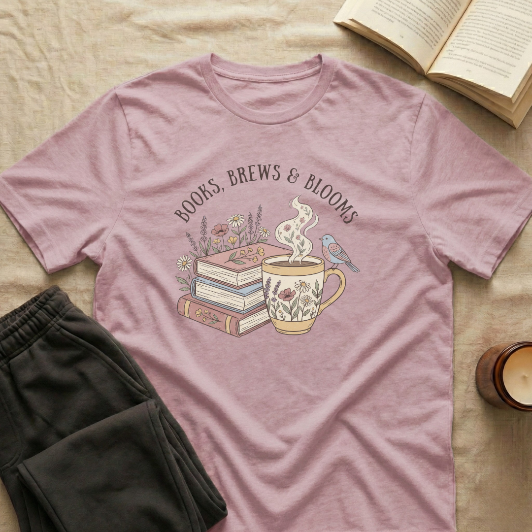 Books Brews And Blooms T-Shirt