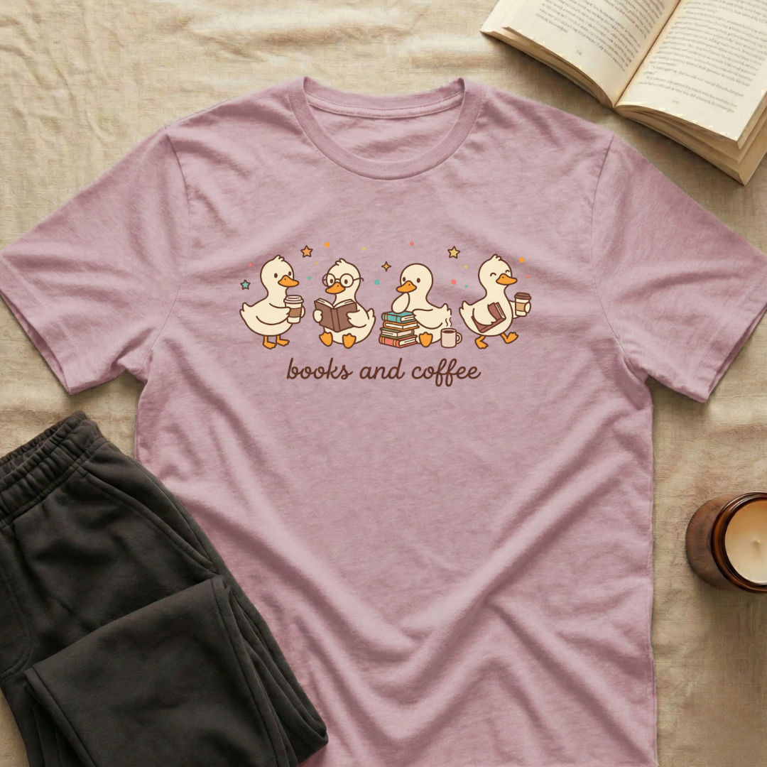 Cute Geese Reading T-Shirt in Light Pink