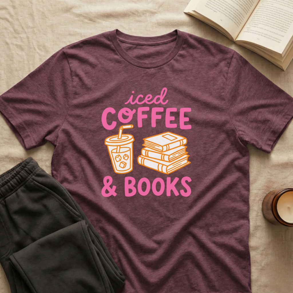 Iced Coffee & Books T-Shirt in Maroon