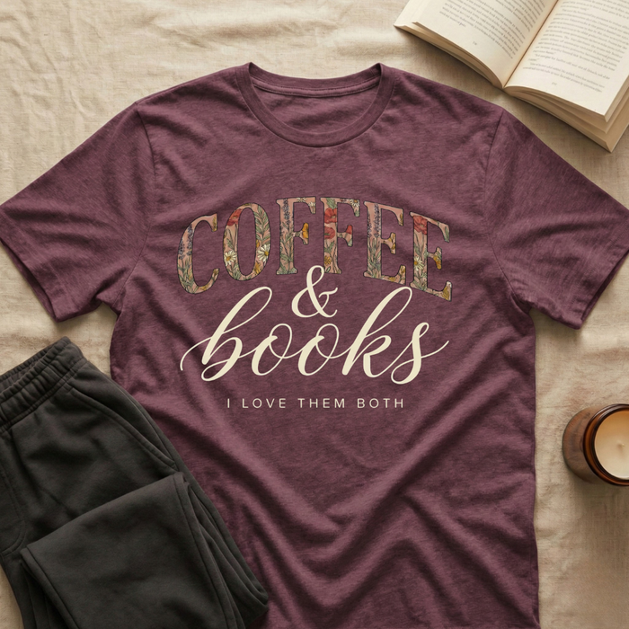 Coffee And Books T-Shirt in Maroon