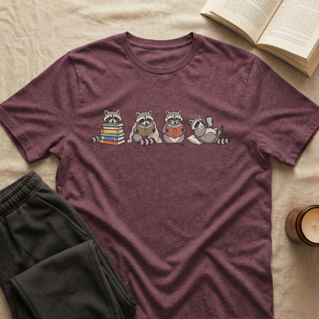 Cute Raccoons Reading T-Shirt