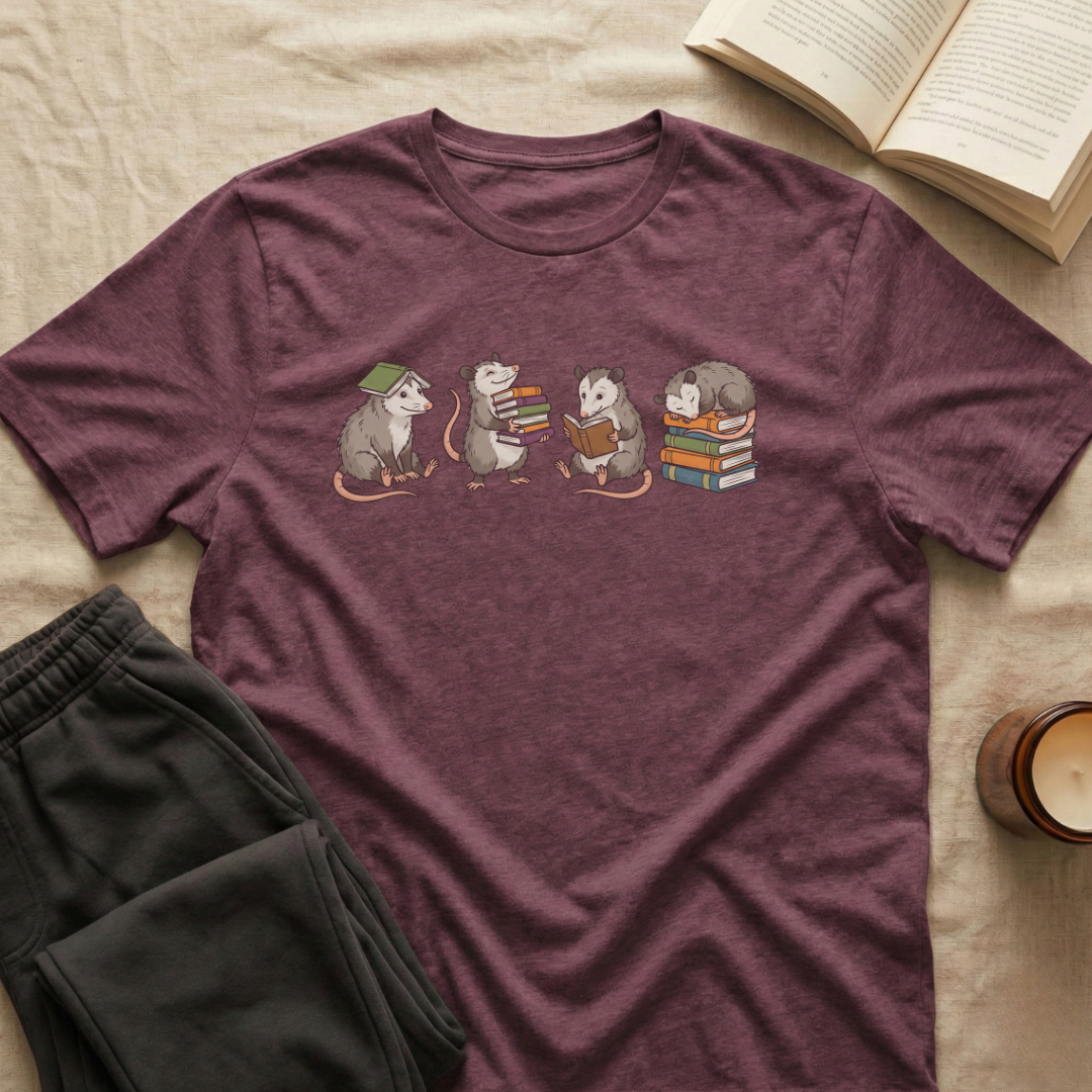 Cute Opossums Reading T-Shirt