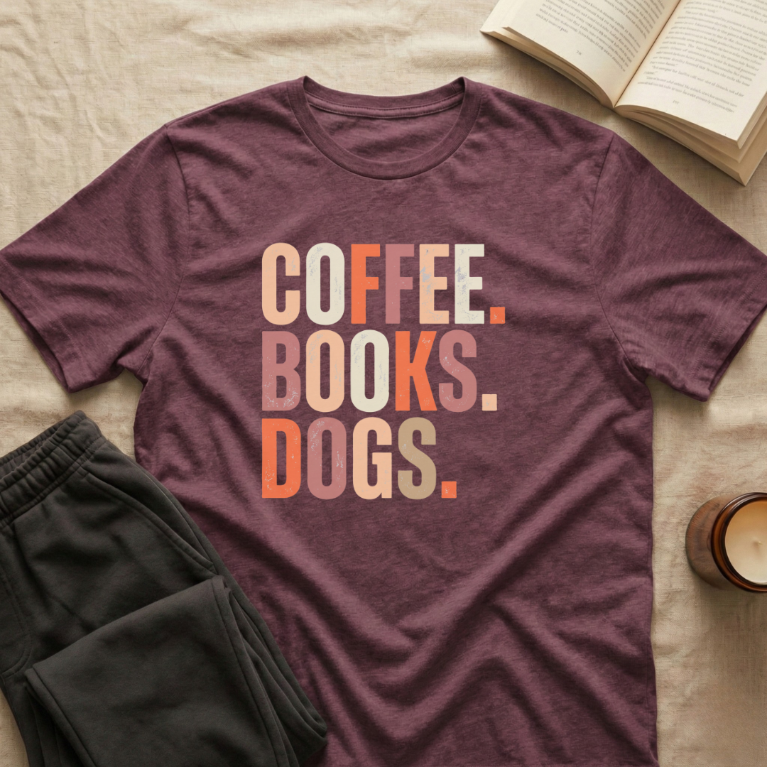 Coffee Books Dogs T-Shirt