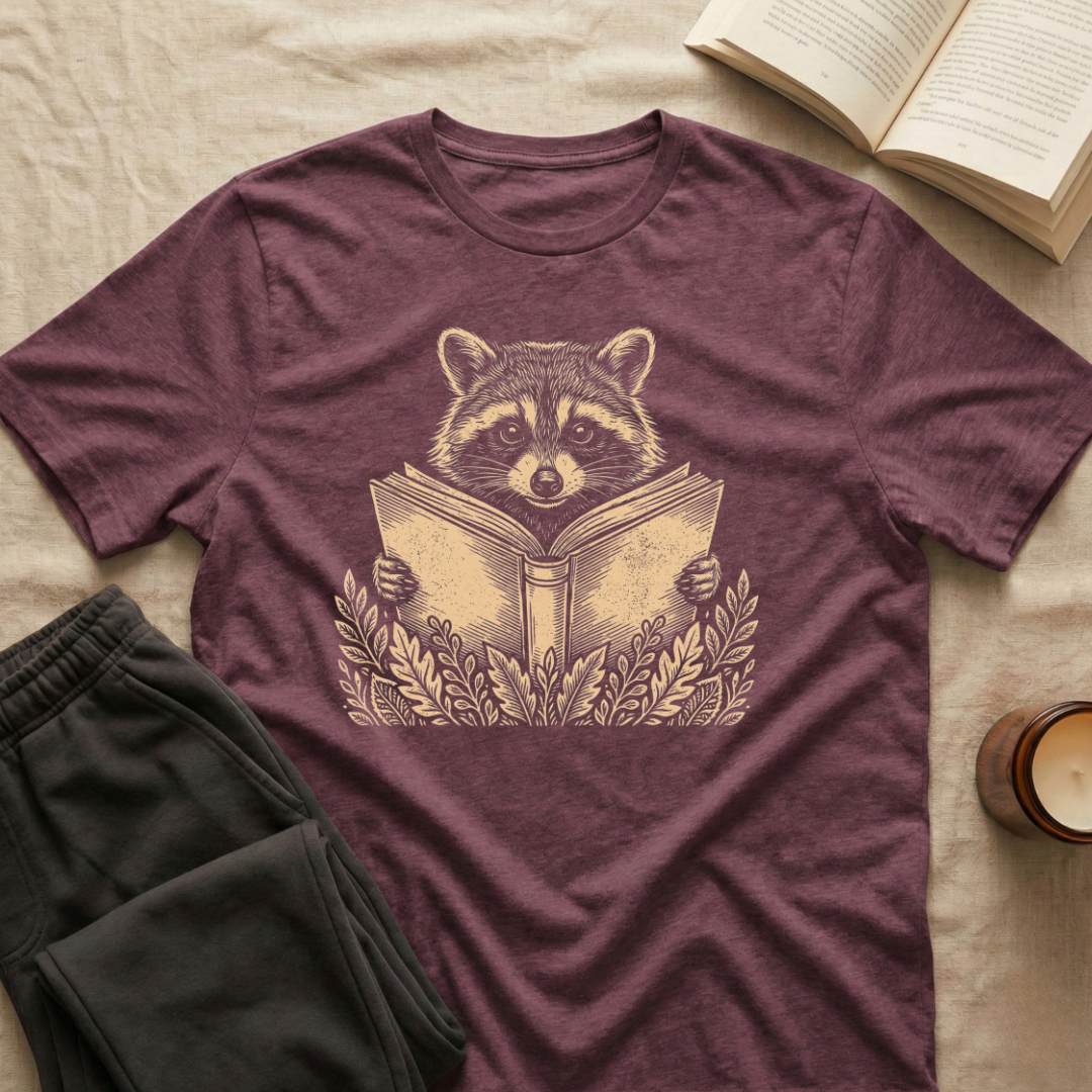 Retro Raccoon Reading T-Shirt