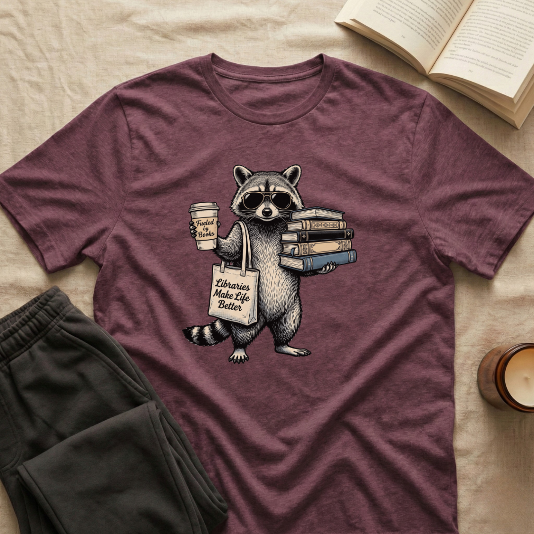 Vintage Raccoon Reading T-Shirt