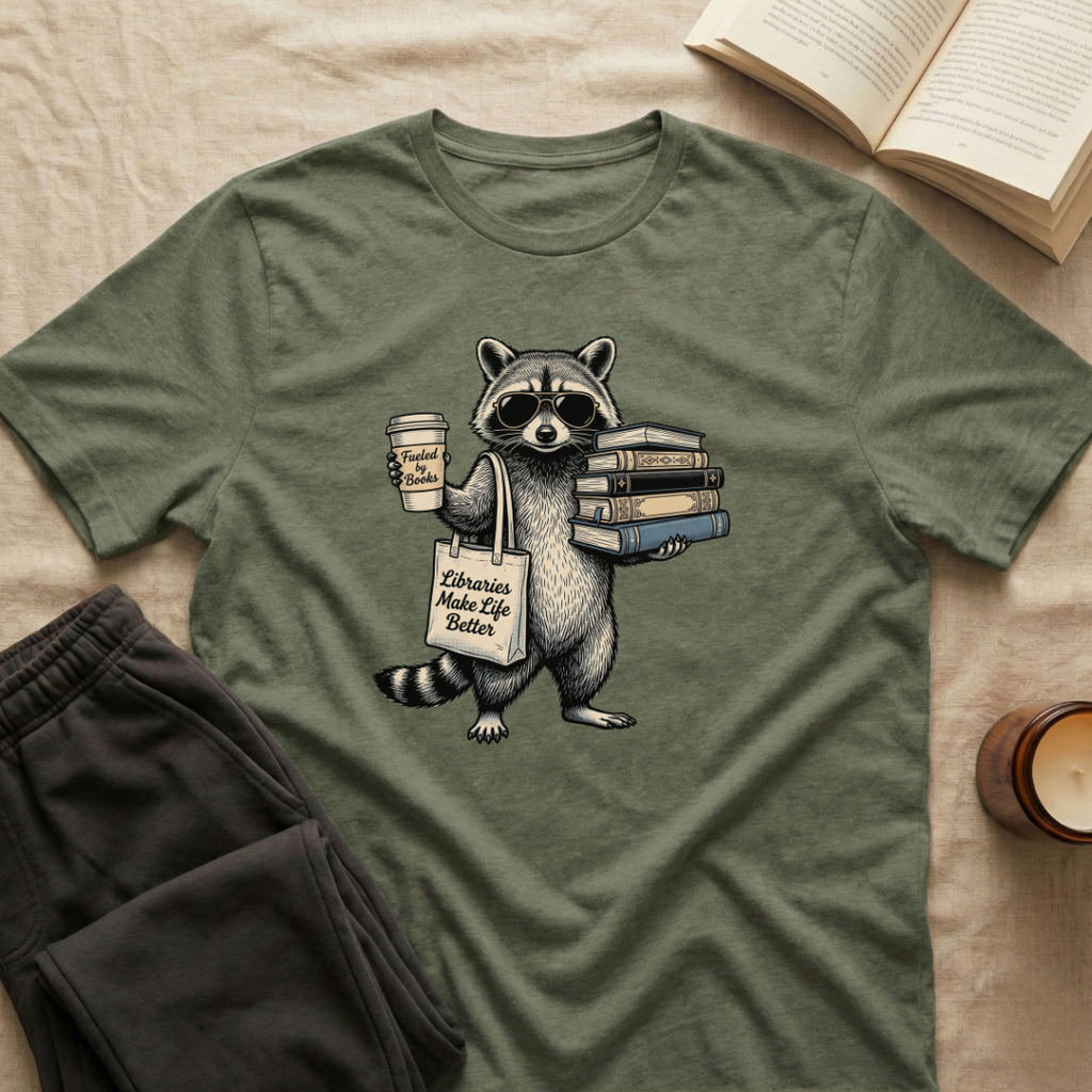 Vintage Raccoon Reading T-Shirt