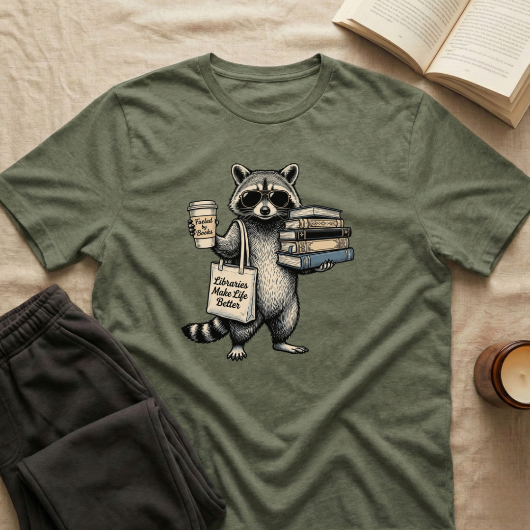 Vintage Raccoon Reading T-Shirt
