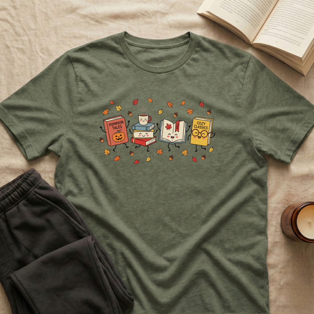 Cute Cozy Fall Books T-Shirt