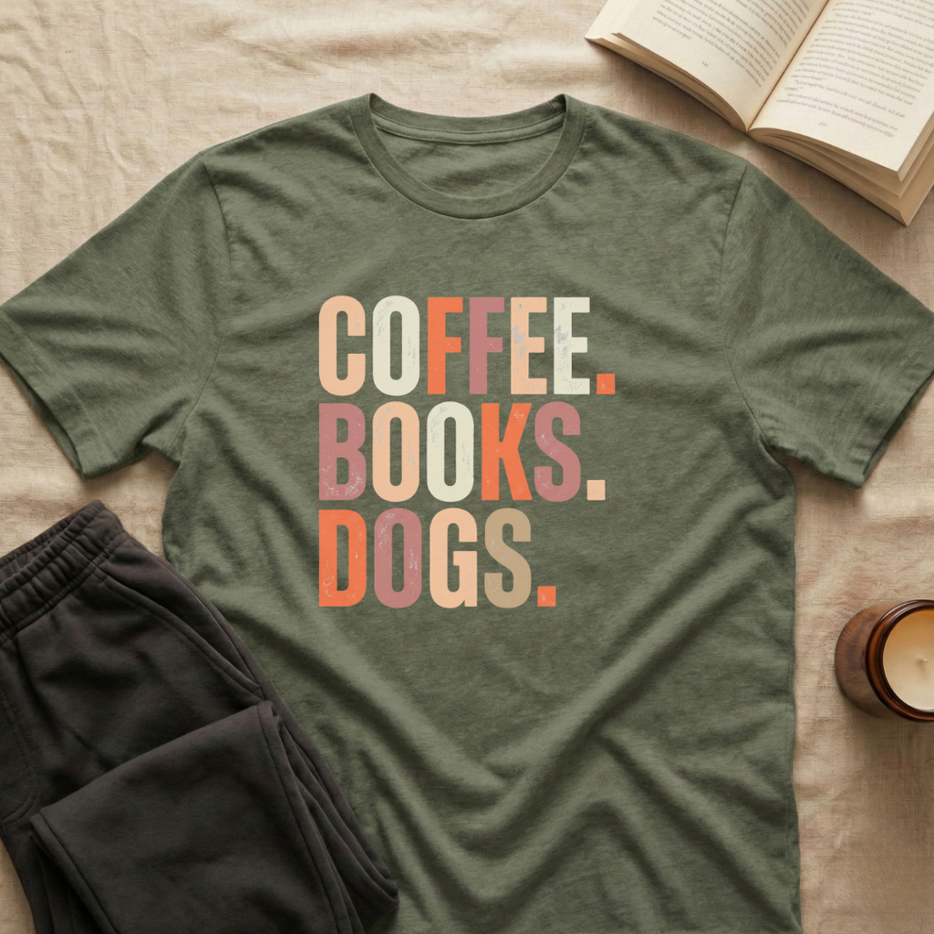 Coffee Books Dogs T-Shirt