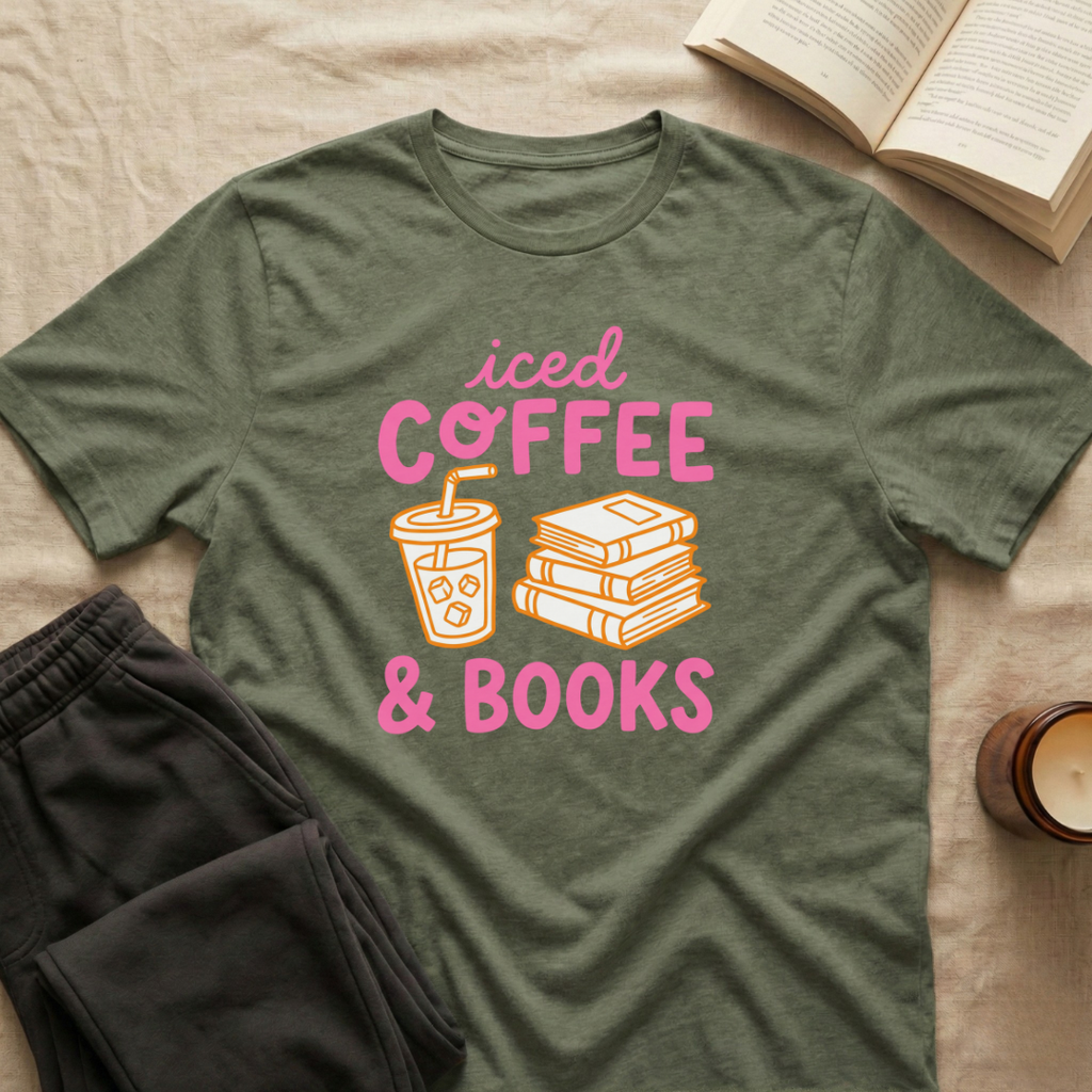 Iced Coffee & Books T-Shirt in Military Green