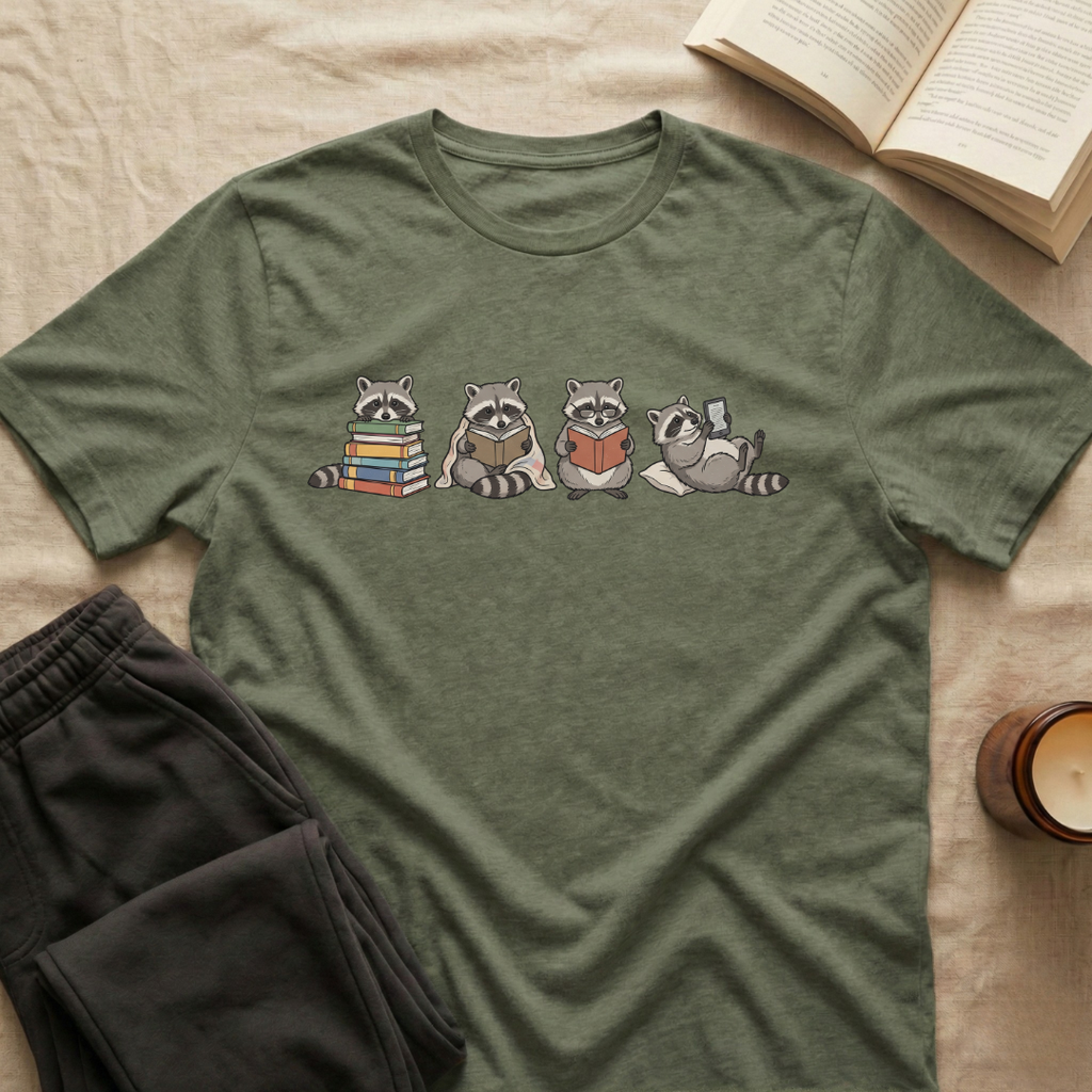 Cute Raccoons Reading T-Shirt