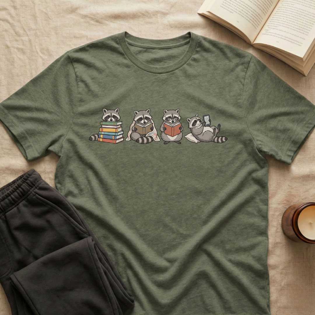 Cute Raccoons Reading T-Shirt