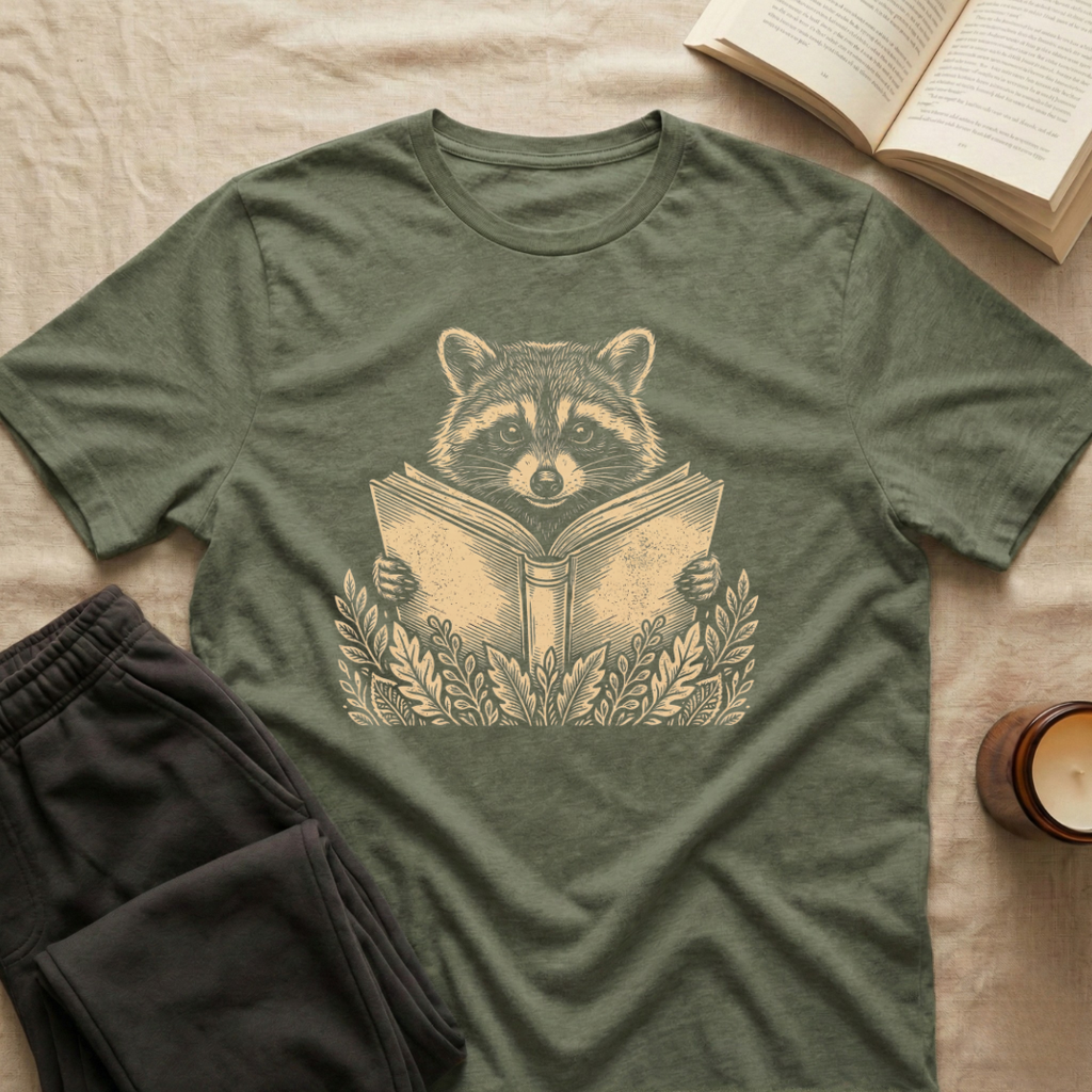 Retro Raccoon Reading T-Shirt