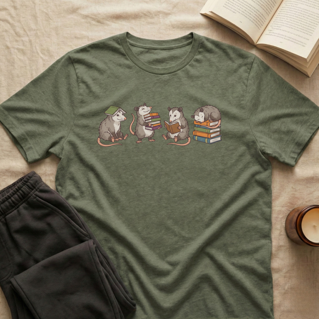 Cute Opossums Reading T-Shirt