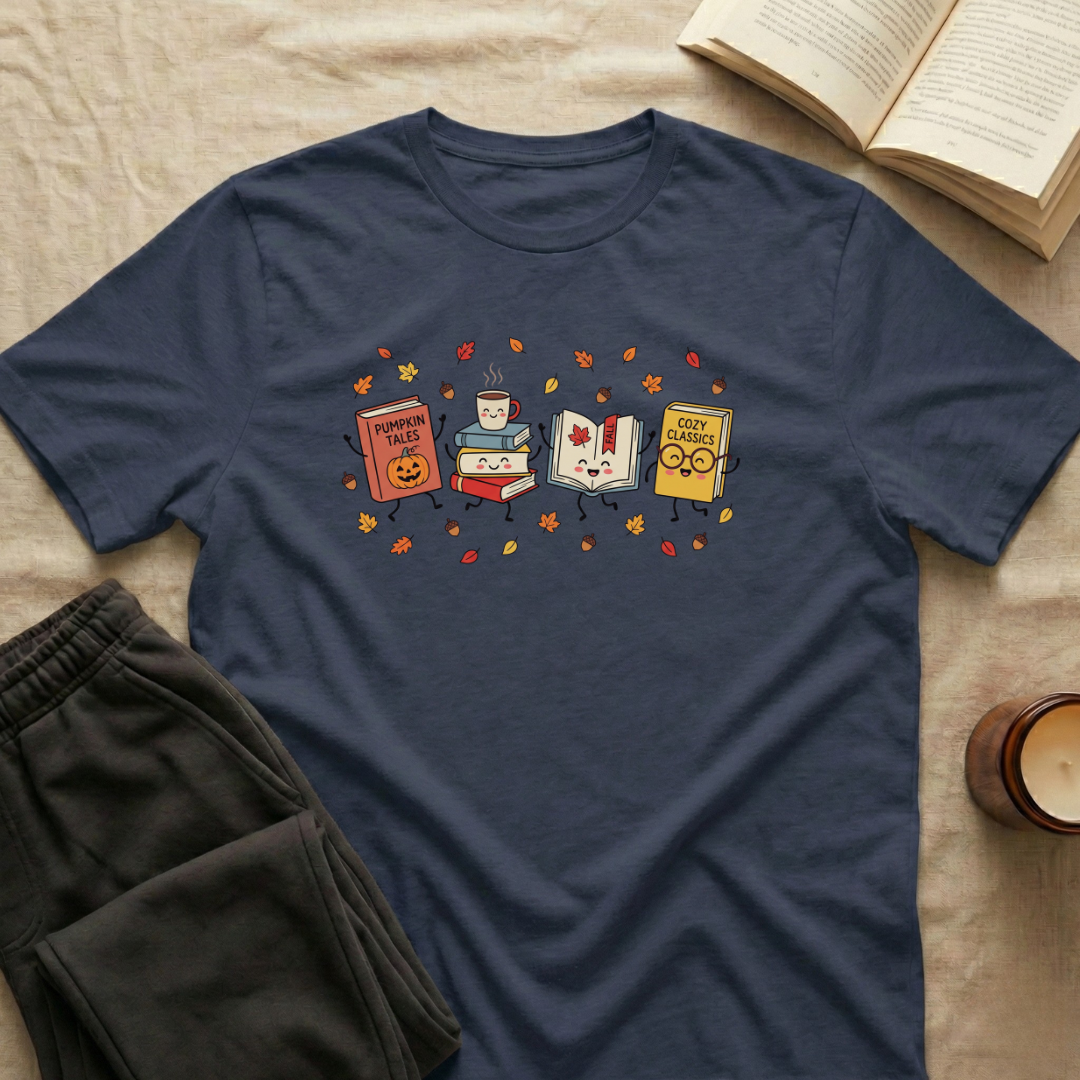 Cute Cozy Fall Books T-Shirt