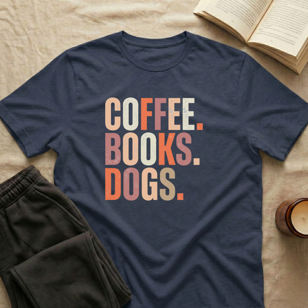 Coffee Books Dogs T-Shirt