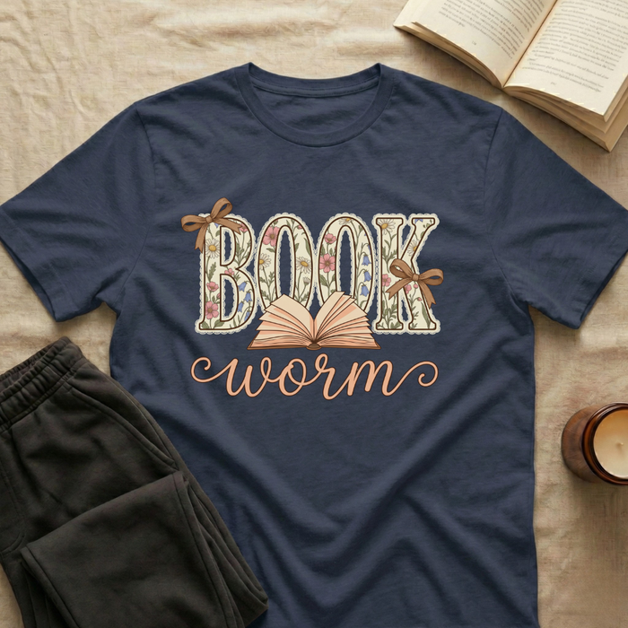 Bookworm Floral T-Shirt in Navy