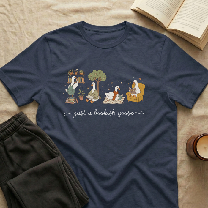 Just A Bookish Goose T-Shirt in Navy