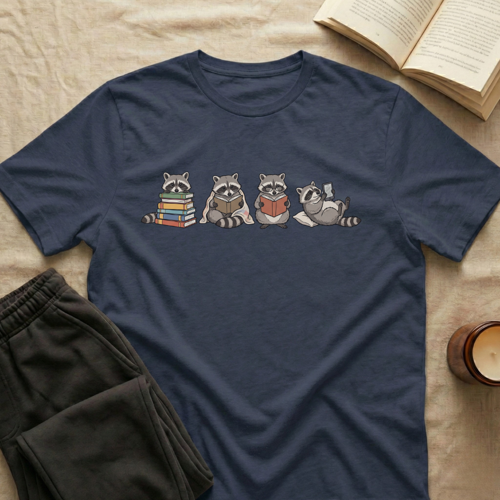 Cute Raccoons Reading T-Shirt