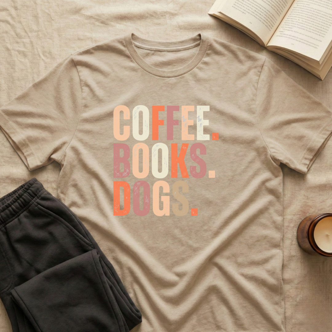 Coffee Books Dogs T-Shirt