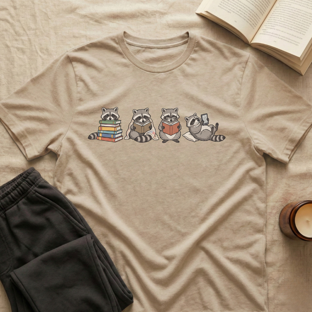 Cute Raccoons Reading T-Shirt