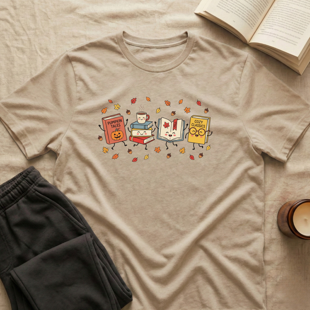 Cute Cozy Fall Books T-Shirt