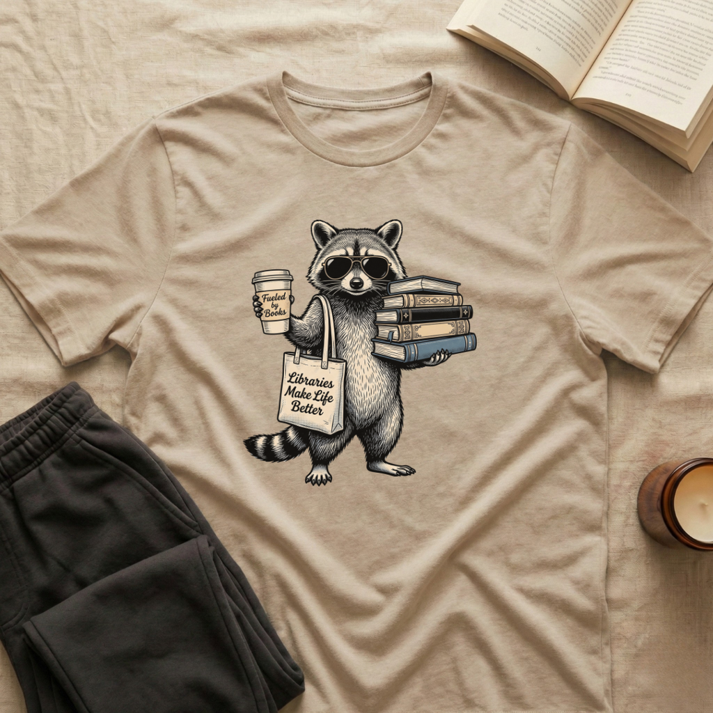 Vintage Raccoon Reading T-Shirt