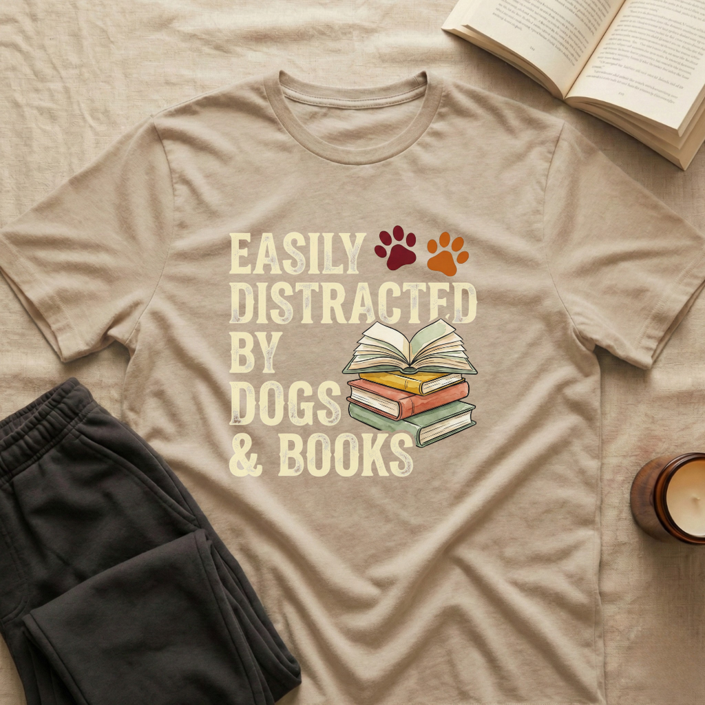 Easily Disctracted By Dogs And Books T-Shirt