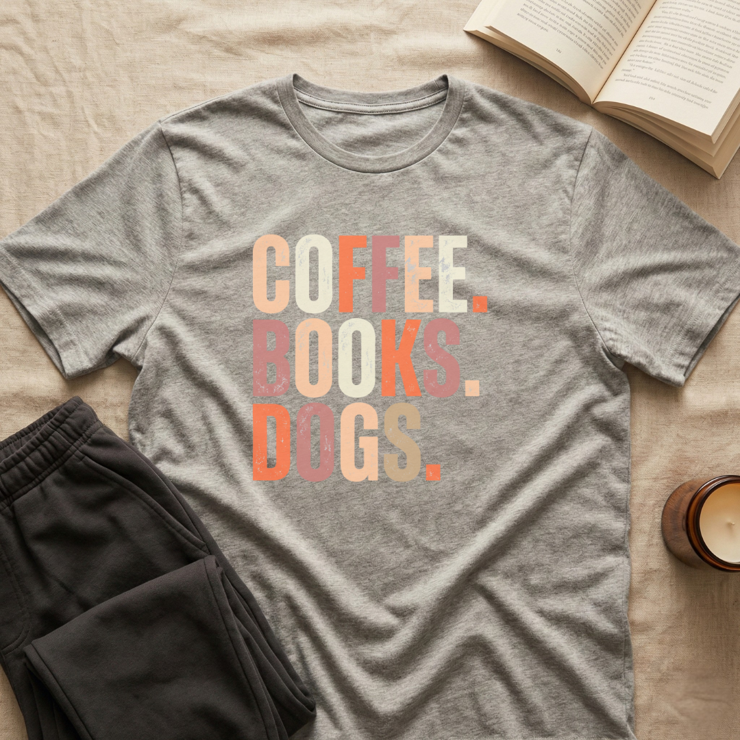Coffee Books Dogs T-Shirt